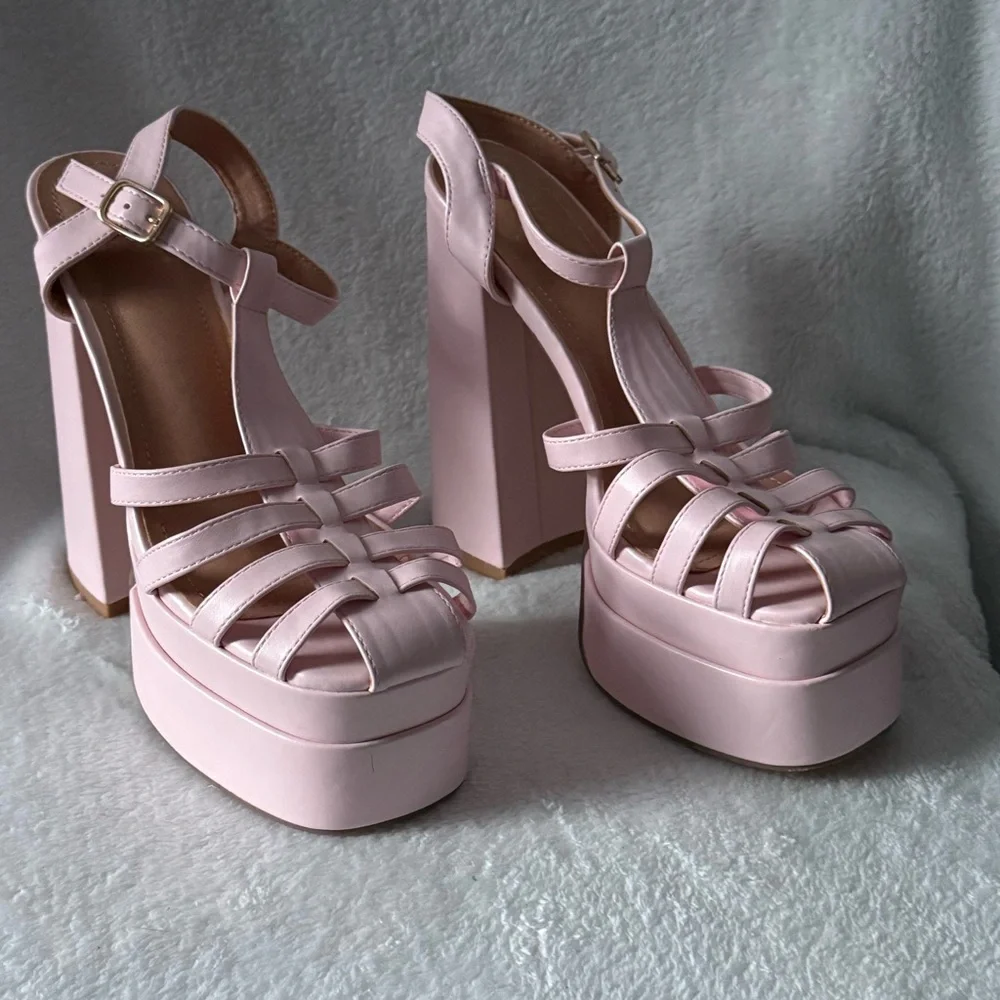Lady GoDiva Elegant Pink Platform Heels Shoes Women’s Size 7 Hippie Y2K‎